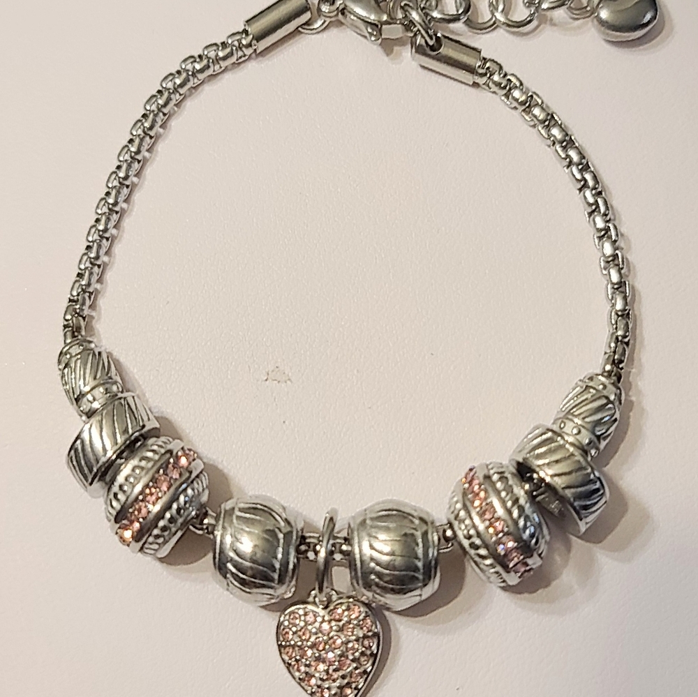 NWT Pink Australian Crystal Charm Bracelet SS